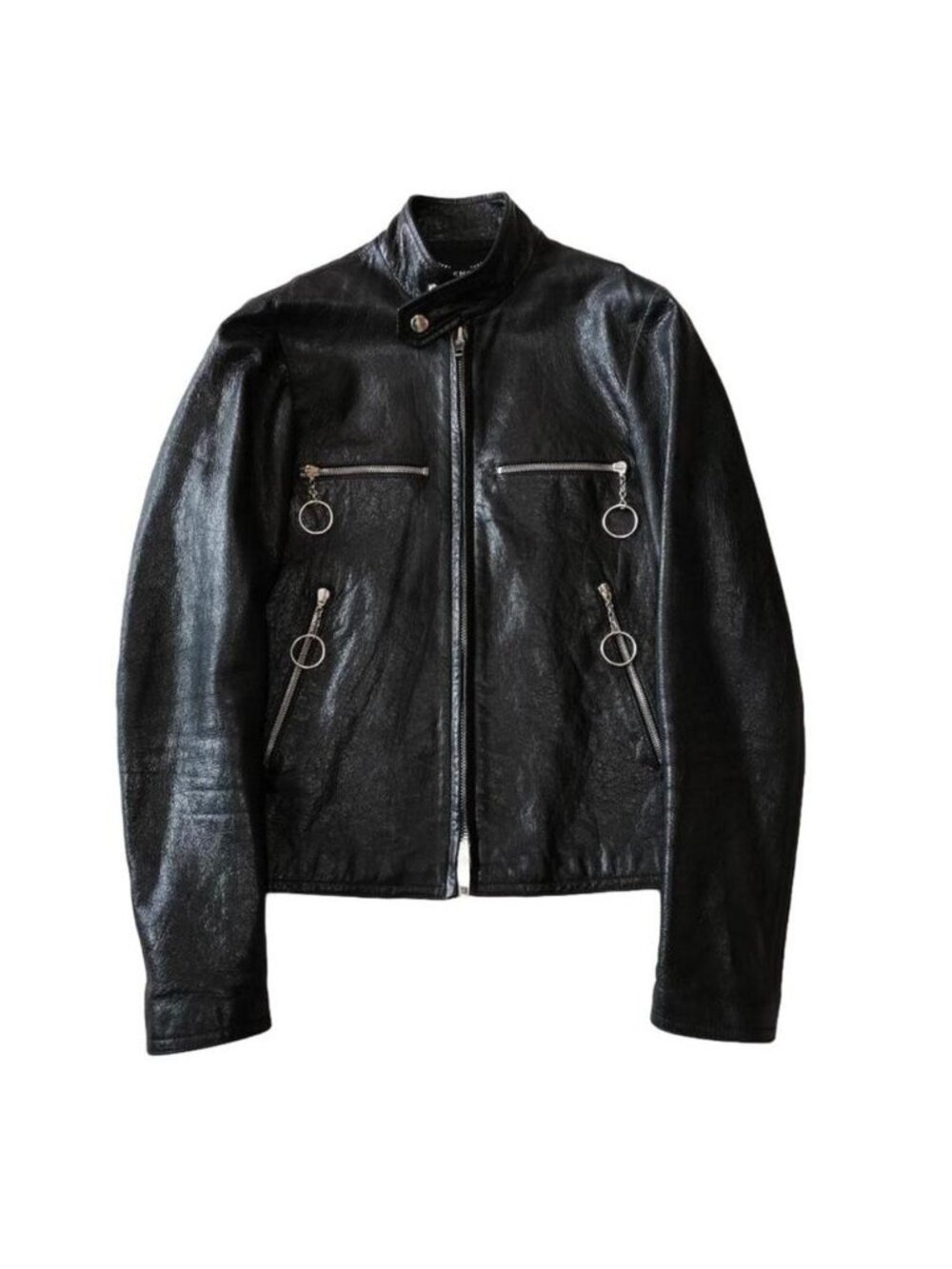 Balenciaga SS17 Blistered Leather Ring Cafe Leather Moto Jacket Size 48 Medium